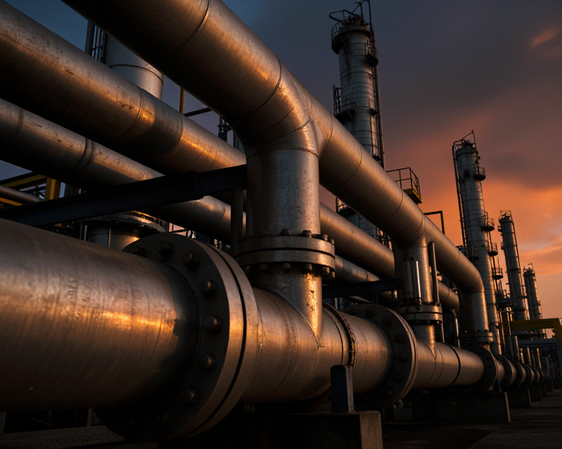 Industrial Oil Refinery at Dusk