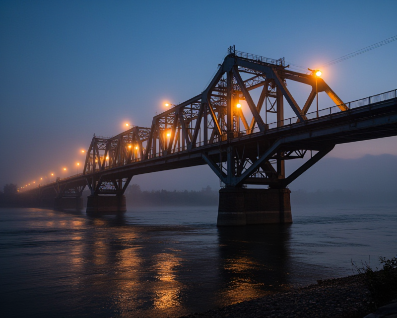 A cinematic view of the Amnok River Bridge